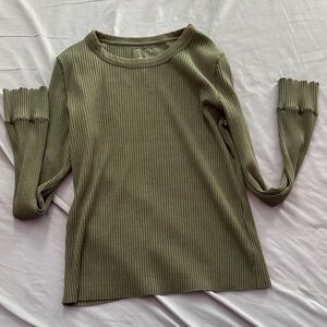 Aerie Olive Ribbed Long Sleeve Blouse